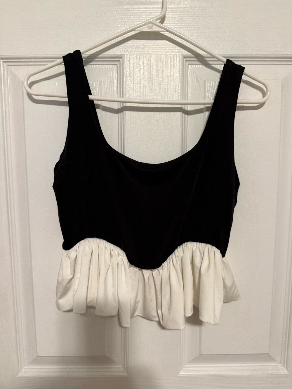 Sleeveless Black and White Peplum Crop Top - Women